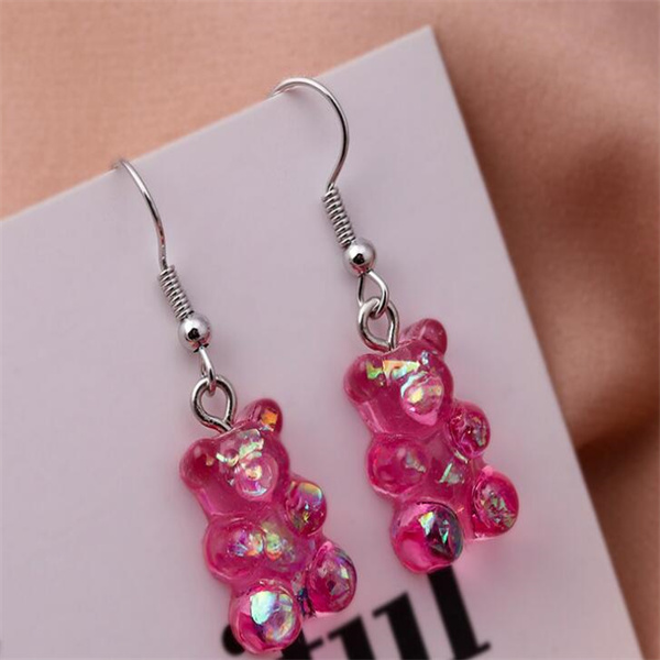 Simple Cute Colorful Acrylic Animal Bear Dangle Earrings for Girls Women Children Birthday Gift Lovely Jewelry GC1026