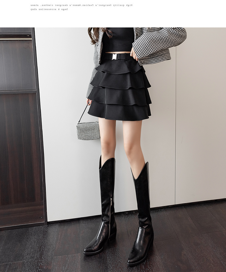 New design womens high waist cake layered ruffles patchwork cute sexy short black color skirt with safety shorts inside SMLXL