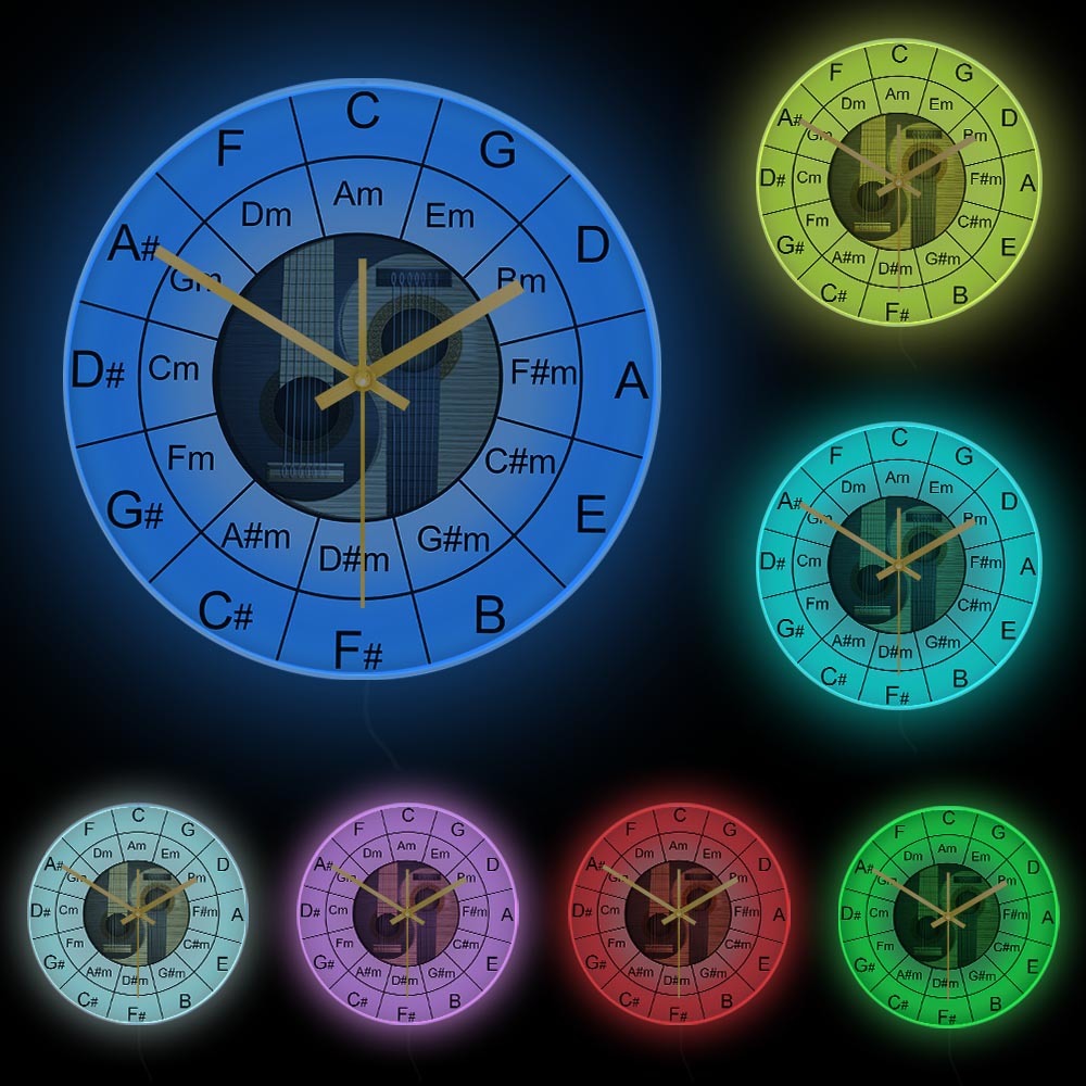 Guitar Chords Yin And Yang Music Wall Clock Acoustic Bass Guitar Circle Of Fifths Chart Wall Art Clock Bassist Bass Player Gift