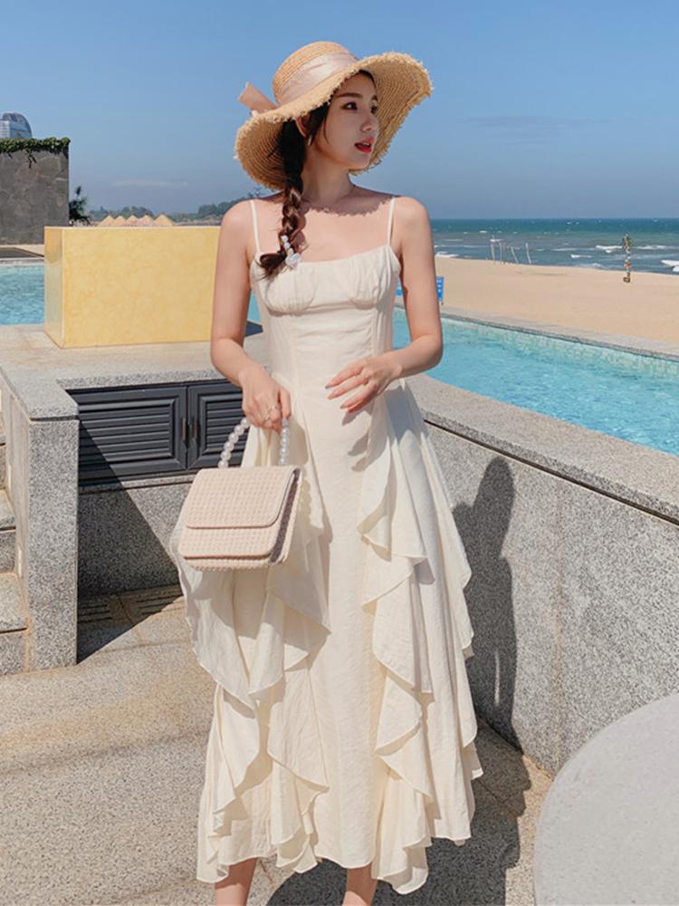 Casual Dresses Elegant Women Evening Princess Dress Chic Sweet Ruffle Strap Sleeveless Maxi Club Beach Robe Femme Vestidos Ropa Mujer Verano, Apricot
Casual Dresses Elegant Women Evening Princess Dress Chic Sweet Ruffle Strap Sleeveless Maxi Club Beach Robe Femme Vestidos Ropa Mujer Verano, Apricot