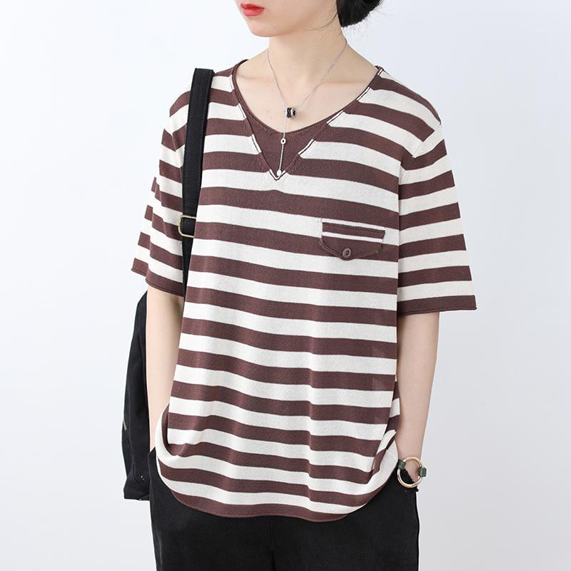 Women's Blouses & Shirts Blouse Women Summer V-neck Striped Stitching Short Sleeve Female Knitted Pullover Loose Plus-size Ramie Fake Two To
Women's Blouses & Shirts Blouse Women Summer V-neck Striped Stitching Short Sleeve Female Knitted Pullover Loose Plus-size Ramie Fake Two To