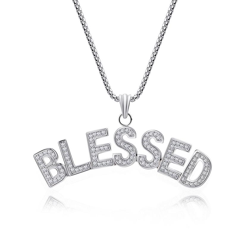 Pendant Necklaces Temperament Noble Necklace Letter "BLESSEND" Silver Copper Zircon Jewelry Wedding Party High Quality
Pendant Necklaces Temperament Noble Necklace Letter "BLESSEND" Silver Copper Zircon Jewelry Wedding Party High Quality