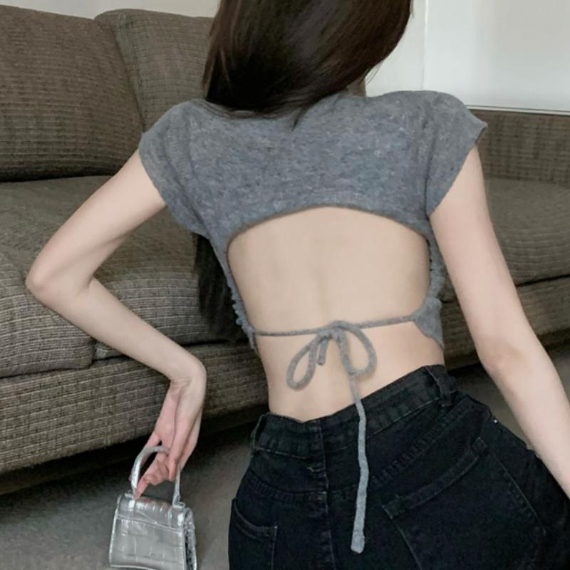 Women's T-Shirt Sexy Backless Short-sleeved Women Summer 2022 Half Turtleneck Chic Hollow Thin Crop TopsWomen's, Gray
Women's T-Shirt Sexy Backless Short-sleeved Women Summer 2022 Half Turtleneck Chic Hollow Thin Crop TopsWomen's, Gray