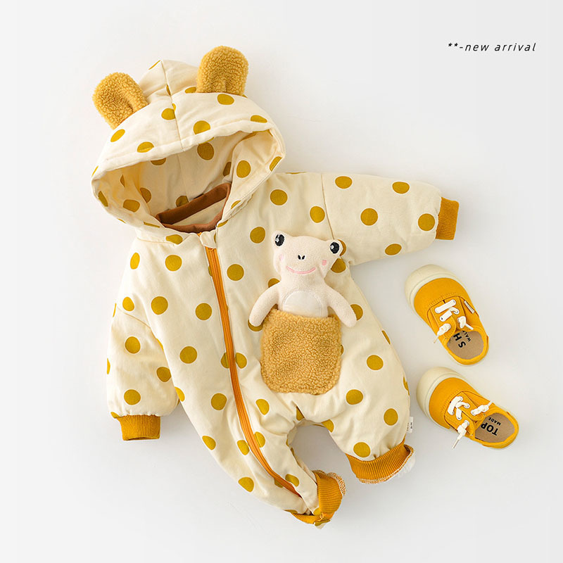 MILANCEL Winter Baby Clothes Fleece Baby Rompers Toddler Girls Jumpsuits Boys Hooded Climb Suits 220426