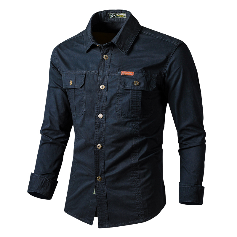 Mens Cotton Military Shirts Men Long Sleeve Casual Dress Male Cargo Work Working Solid Color 220330