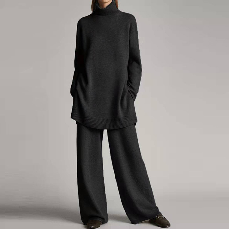 2-Piece Women's Set Loose Long Sleeve Turtleneck Wide Leg Pants Ladies Outfit Plus Size 4XL Loungewear Streetwear Pocket Suits 220315