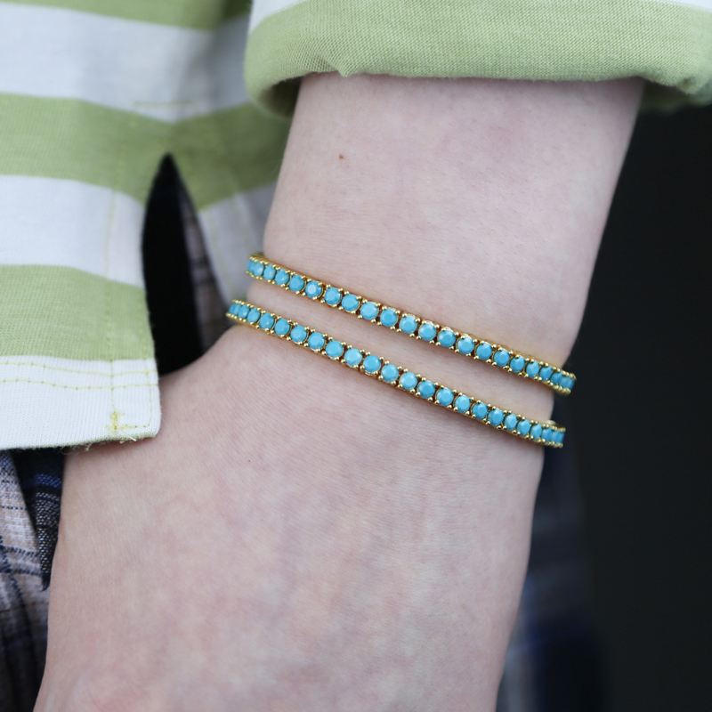 Fashion Turquoises Bracelets for Women Girl Simple Classic 3mm Blue Stone Tennis Charm Bracelet Bangle Trendy Jewelry