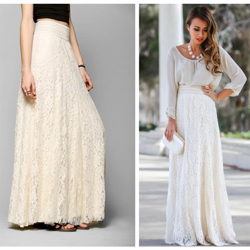 white cotton long lace skirt Summer Beach Wedding Skirt Retro Wedding Look 223M