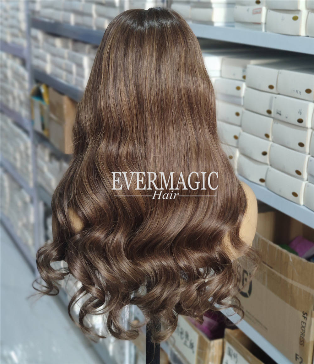 Celebrity Style Balayage Brown Tone Deep Part Lace Front Wigs Super Natural Hair Line