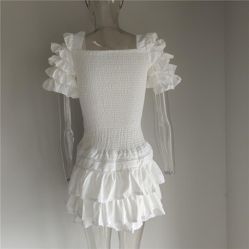 High Quality Ruffle Light Blue Women Mini Dress 220510