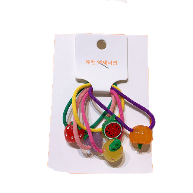 5 Pcs New Children's Simple Cute Fruit Cartoon Rubber Band Hair Rope Korean Fashion Girl Princess Ponytail Hair Accessories
