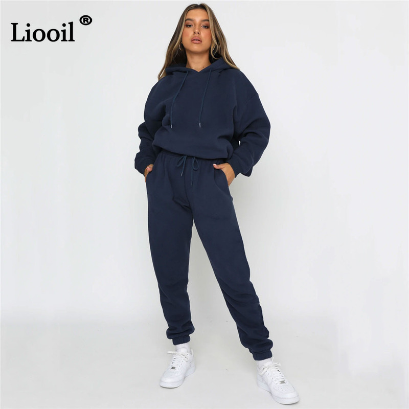 Liooil Joggers Fleece Drawstring Pencil Pant High Waist Baggy Sweatpants With Pocket Casual Fall Winter Streetwear 220325