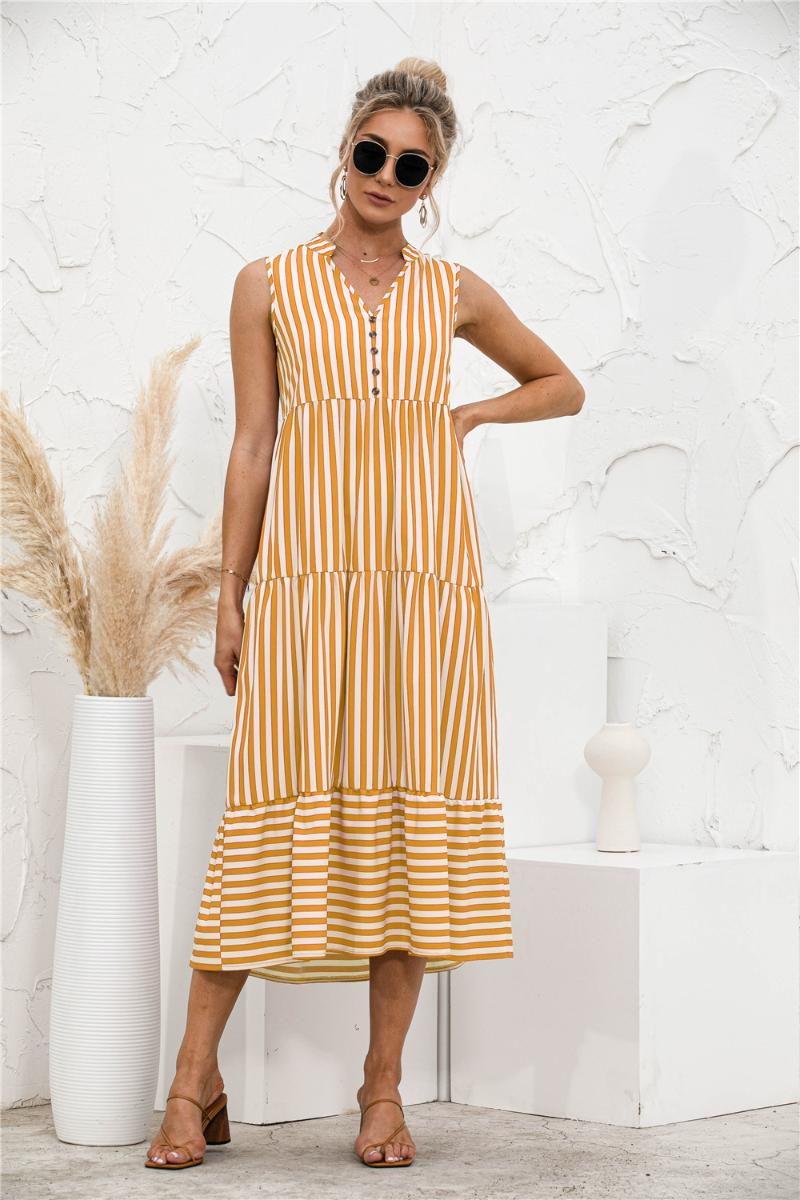 Casual Dresses Summer Sleeveless Womann Dress Loose Vestido Strip V-neck Woman DressCasual, Yellow
Casual Dresses Summer Sleeveless Womann Dress Loose Vestido Strip V-neck Woman DressCasual, Yellow