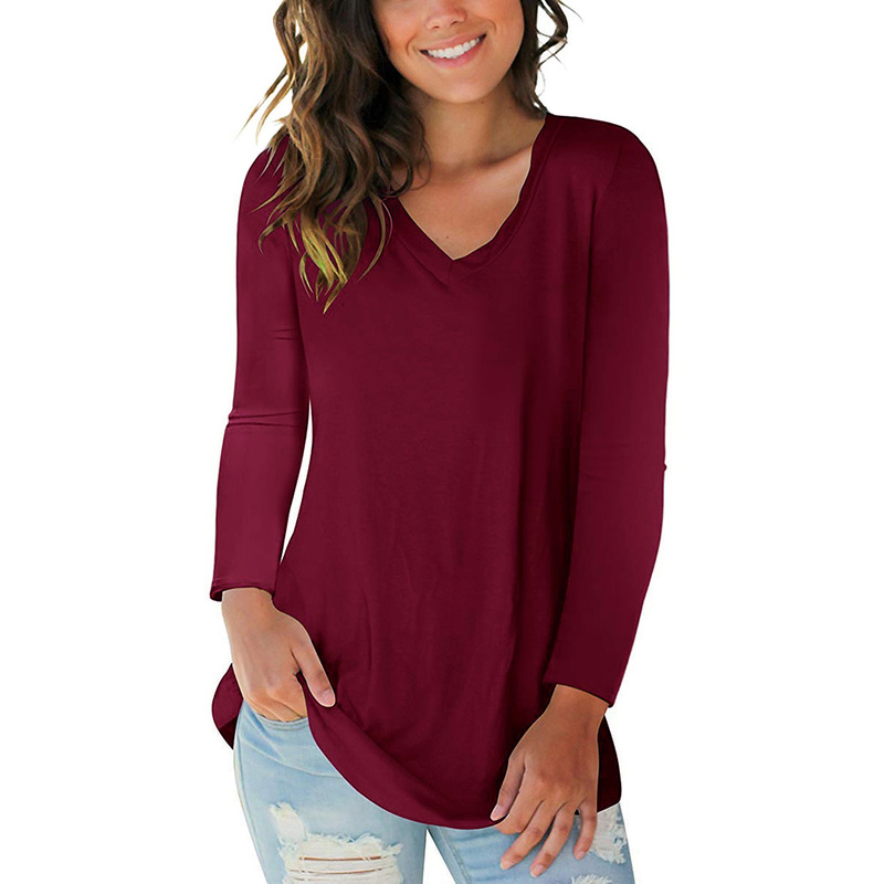 Spring Long sleeve T-shirt Women Basic Tee Shirt Oversize 5XL T V Neck Solid Casual Ladies Fashion Tops Plus Size 220328