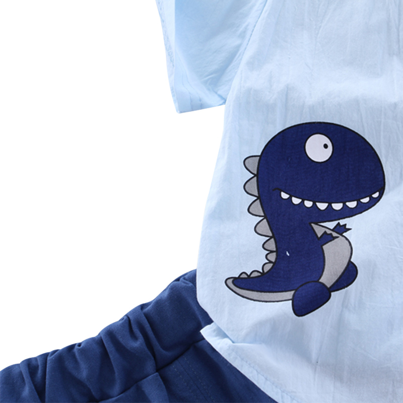Summer Toddler Baby Boy Clothes Cute Dinosaur Tops Short Blue Pants 2Pcs Oitfits Cotton Printed Sleeve Casual Set 220507