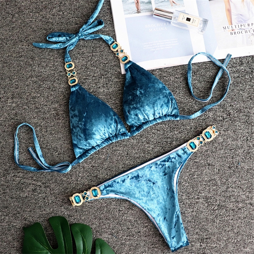 Sexy Crystal Diamond Velvet Bikini Women Bandage Swimsuit Female Brazilian Swimwear Thong Bikini set Halter Bathing Suit 220616, B392blue
Sexy Crystal Diamond Velvet Bikini Women Bandage Swimsuit Female Brazilian Swimwear Thong Bikini set Halter Bathing Suit 220616, B392blue