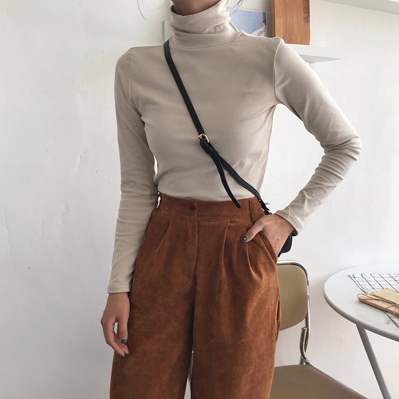 Spring Autumn Long Sleeve Top Slim Knitted Bottoming Shirt Korean Fashion Black Turtleneck Sweater Women Clothing Pullover 220810