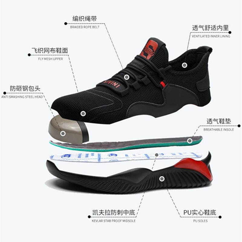 DEW Breathable Safety Shoes Men Summer Lightweight Work Shoes Steel Toe Puncture-Proof Work Sneakers Indestructible Shoes 220322