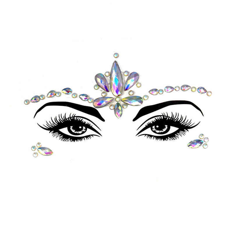 NXY Temporary Tattoo New Edm Face Sticker Diamond Halloween Ghost Luminous Crystal Eyebrow Sticke 0330