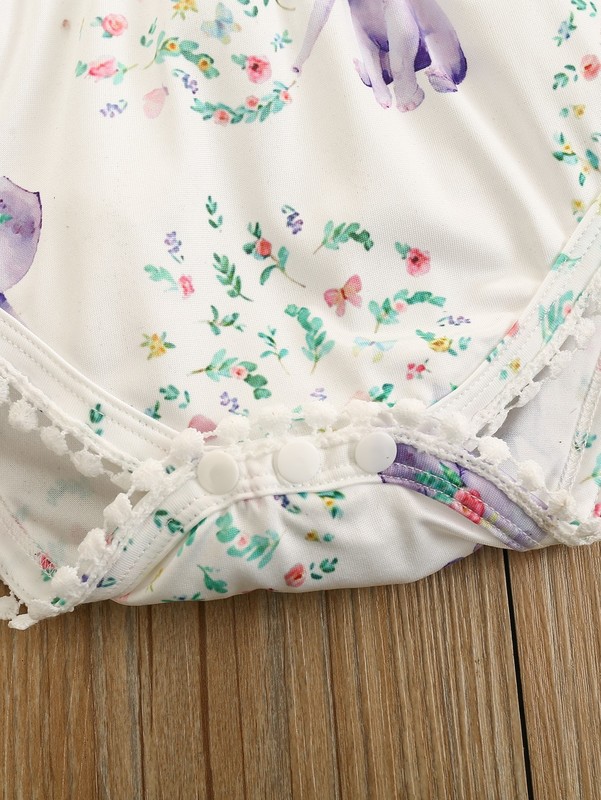 Baby girl floral and elephant graphic jumpsuit and headband SHE