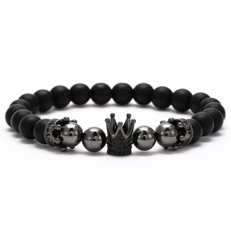 Classic Design CZ King Crown Charm Bracelet Handmade Stretch 8mm Natural Stone Copper Beads Bracelets Jewelry