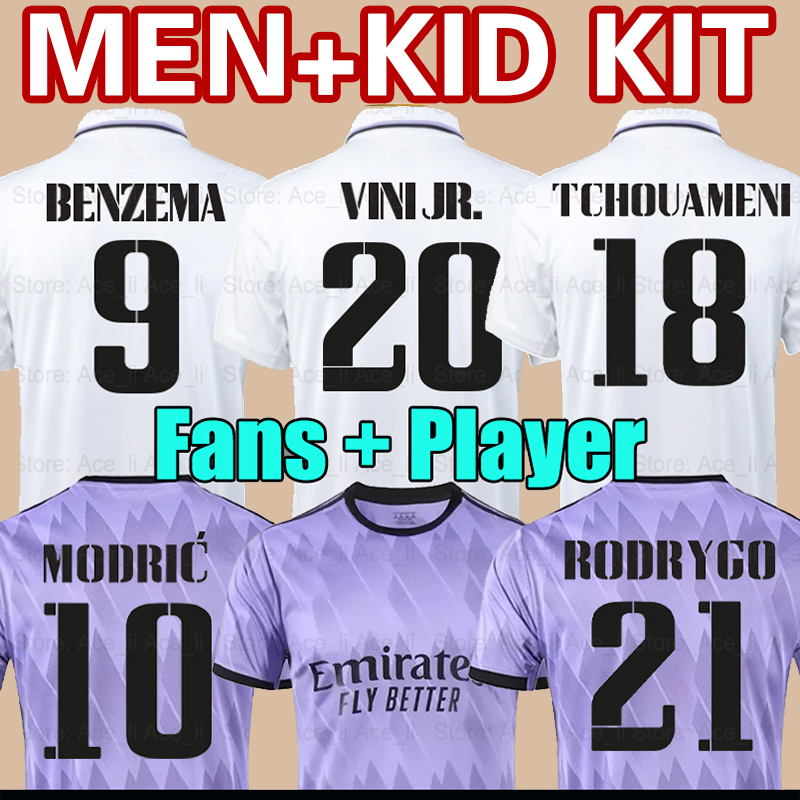 2022 2023 BENZEMA soccer jersey 22 23 football top shirt VINI ALABA TCHOUAMENI CAMAVINGA MODRIC VINICIUS REAL MADRIDS RUDIGER fans player version men kids kit Set, 21-22 away
2022 2023 BENZEMA soccer jersey 22 23 football top shirt VINI ALABA TCHOUAMENI CAMAVINGA MODRIC VINICIUS REAL MADRIDS RUDIGER fans player version men kids kit Set, 21-22 away