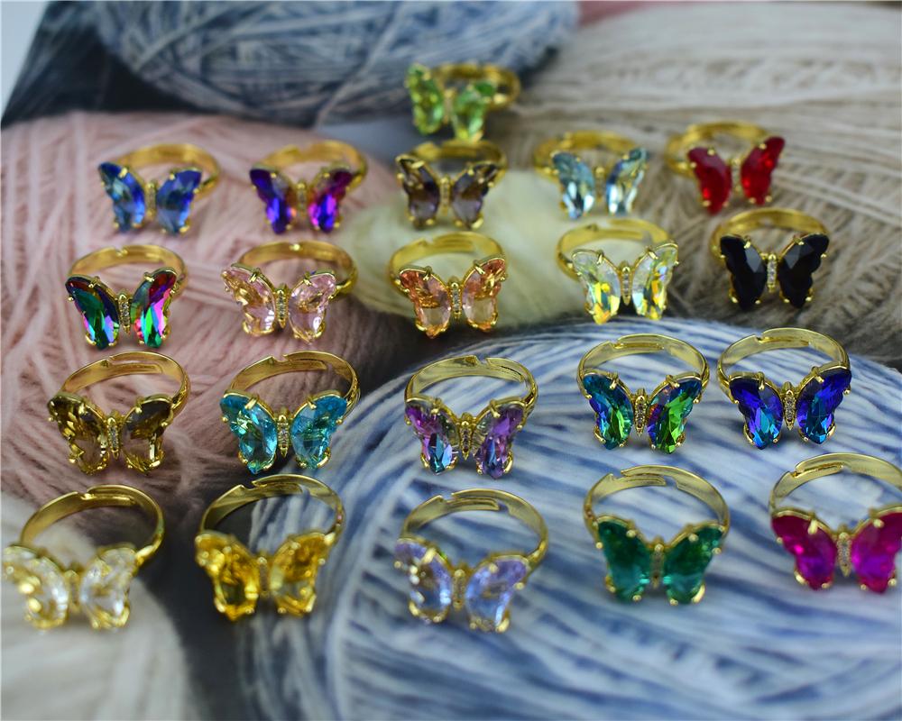 Cluster Rings 21 Color Transparent Glass Butterfly Ring Ladies Fashion Trend Index Finger Opening Adjustable Crystal Wholesale Statement
Cluster Rings 21 Color Transparent Glass Butterfly Ring Ladies Fashion Trend Index Finger Opening Adjustable Crystal Wholesale Statement