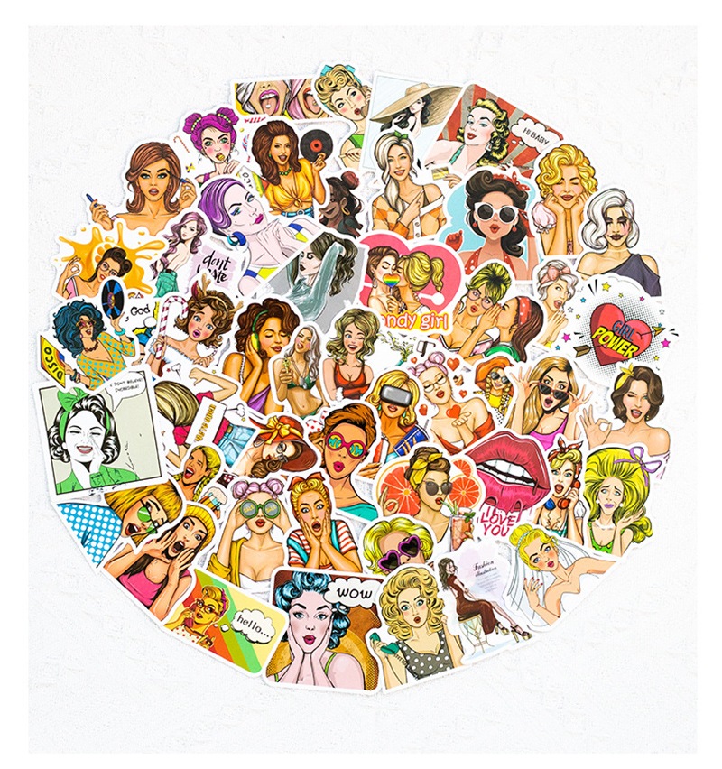50 Pop girl graffiti Sticker Phone Laptop Skateboard Car Stickers Pack for Luggage Guitar Helmet Sticker