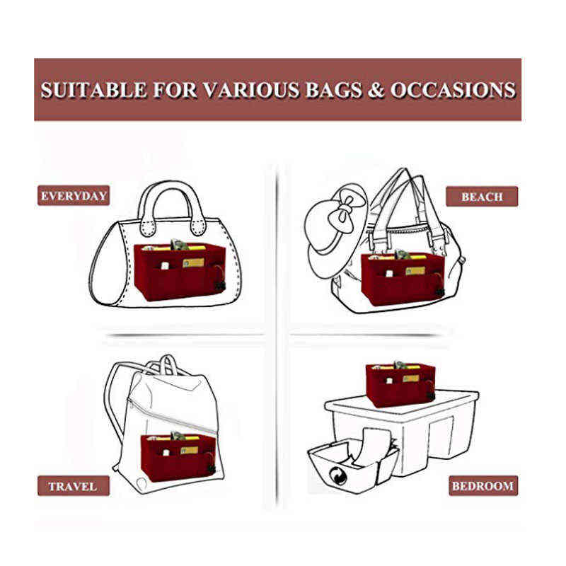 Vrouwen Vilt Cosmetische Bag Organizer Insert Multifunctionele Travel Make-Up Innerlijke Purse Fit Diverse Merk Tassen 220611