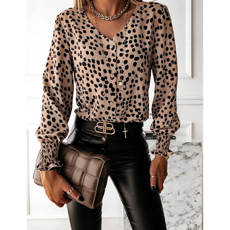 Women' Blouses & Shirts Fashion Women Autumn Polka Dot Print Ruffles Leopard N-neck Long Sleeve OL Shirt Elegant Loose Clothes, Black
Women' Blouses & Shirts Fashion Women Autumn Polka Dot Print Ruffles Leopard N-neck Long Sleeve OL Shirt Elegant Loose Clothes, Black