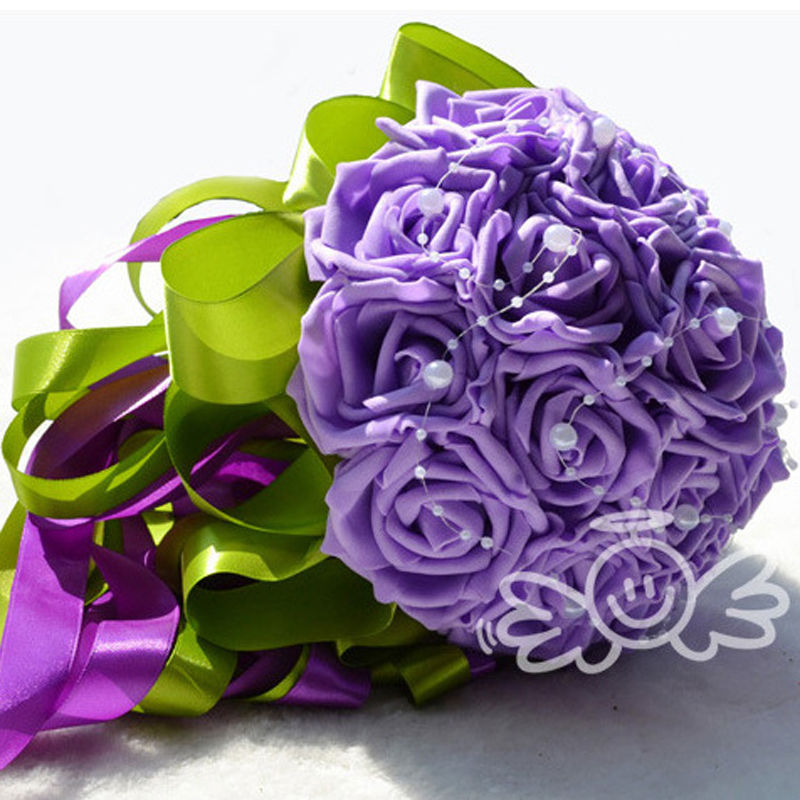 Beautiful Wedding Bridal Bouquet Wedding Decoration Bridesmaid Flower Pearls with Silk Rose Purle Ivory Pink and Red