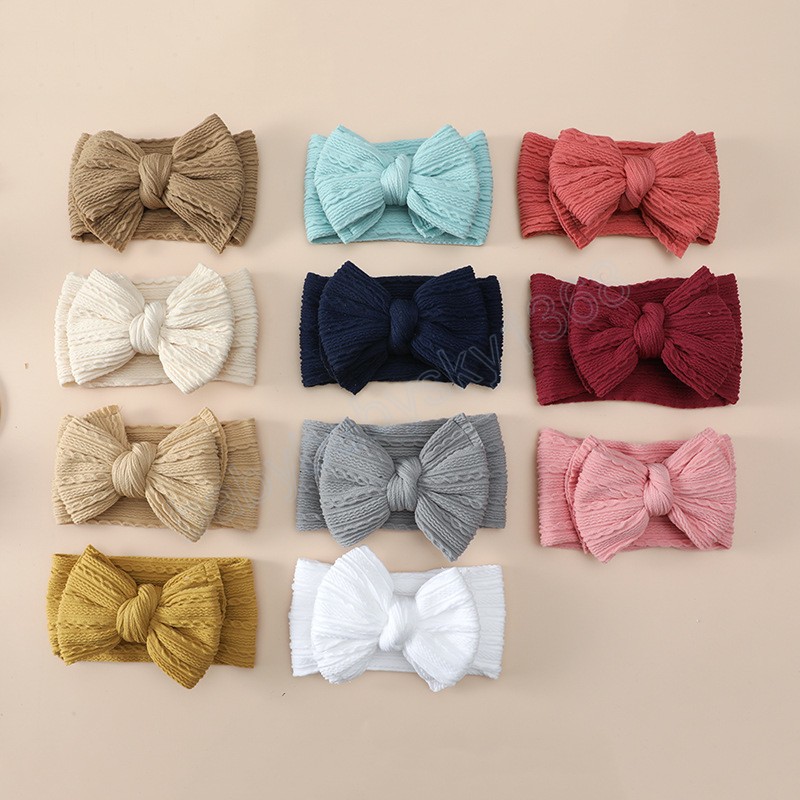 Newborn Baby Headband Cable Knit Double Layered Bow Children Nylon Elastic Hairbands Hair Accessories Toddler Turban Headwrap