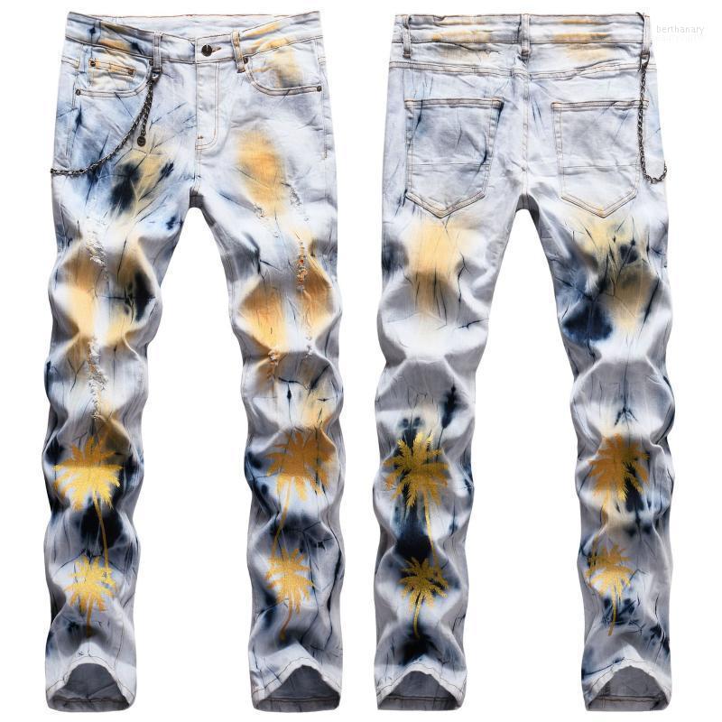 Men's Male Trousers Fashion Casual Original Handmade Paint Gold Printed Coconut Tree Hanging Chain Stretch Slim Jeans Pants Bert22, Blue
Men's Male Trousers Fashion Casual Original Handmade Paint Gold Printed Coconut Tree Hanging Chain Stretch Slim Jeans Pants Bert22, Blue