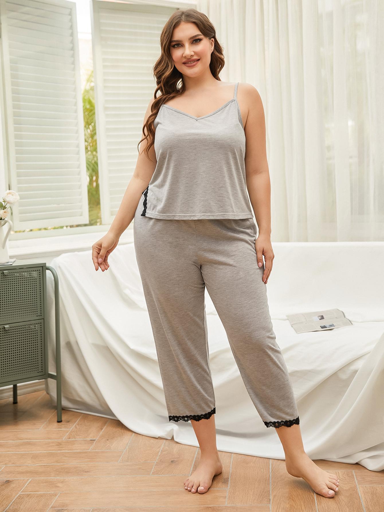 Women's 2 Piece Pajama Sets Sexy Lace Trim Crop Cami Top and Shorts Soft Sleep Set Lounge Plus Size 4XL, Gray
Women's 2 Piece Pajama Sets Sexy Lace Trim Crop Cami Top and Shorts Soft Sleep Set Lounge Plus Size 4XL, Gray