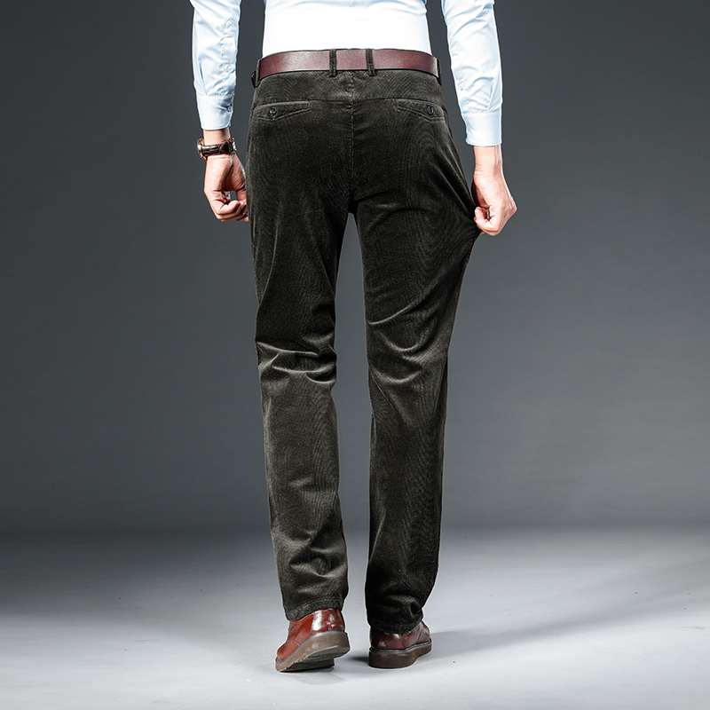 Jantour Autumn Winter Corduroy Pants Men Fashion Elastic Blue Brown Straight Trousers For Classic Big size 35 38 40 42 220330