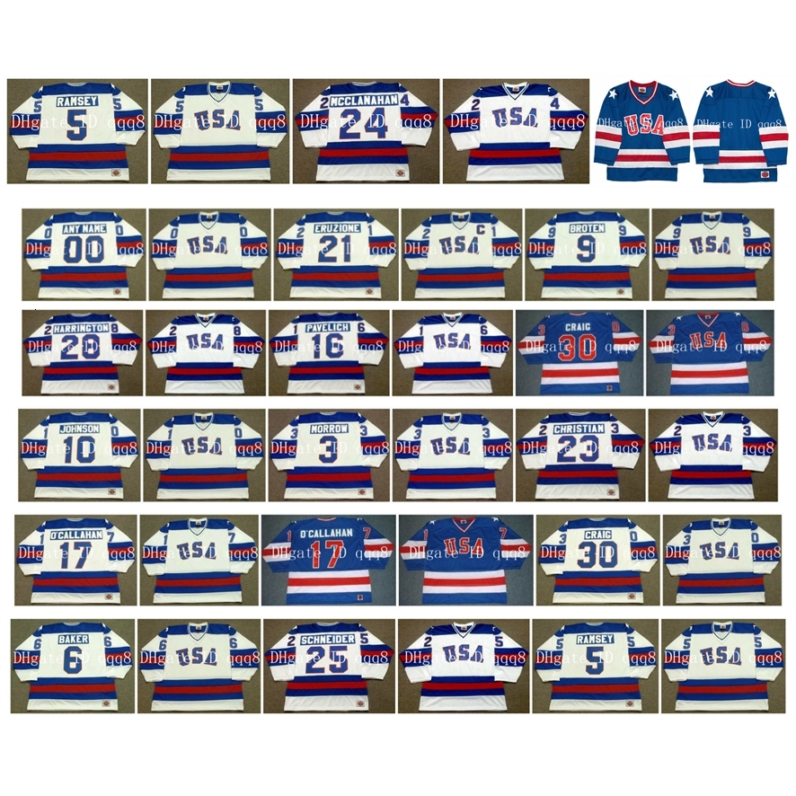 1980 USA K1 Jersey 21 MIKE ERUZIONE 9 BROTEN 28 JOHN HARRINGTON 16 MARK PAVELICH 30 JIM CRAIG 10 MARK JOHNSON Hockey Jerseys, As pic
1980 USA K1 Jersey 21 MIKE ERUZIONE 9 BROTEN 28 JOHN HARRINGTON 16 MARK PAVELICH 30 JIM CRAIG 10 MARK JOHNSON Hockey Jerseys, As pic