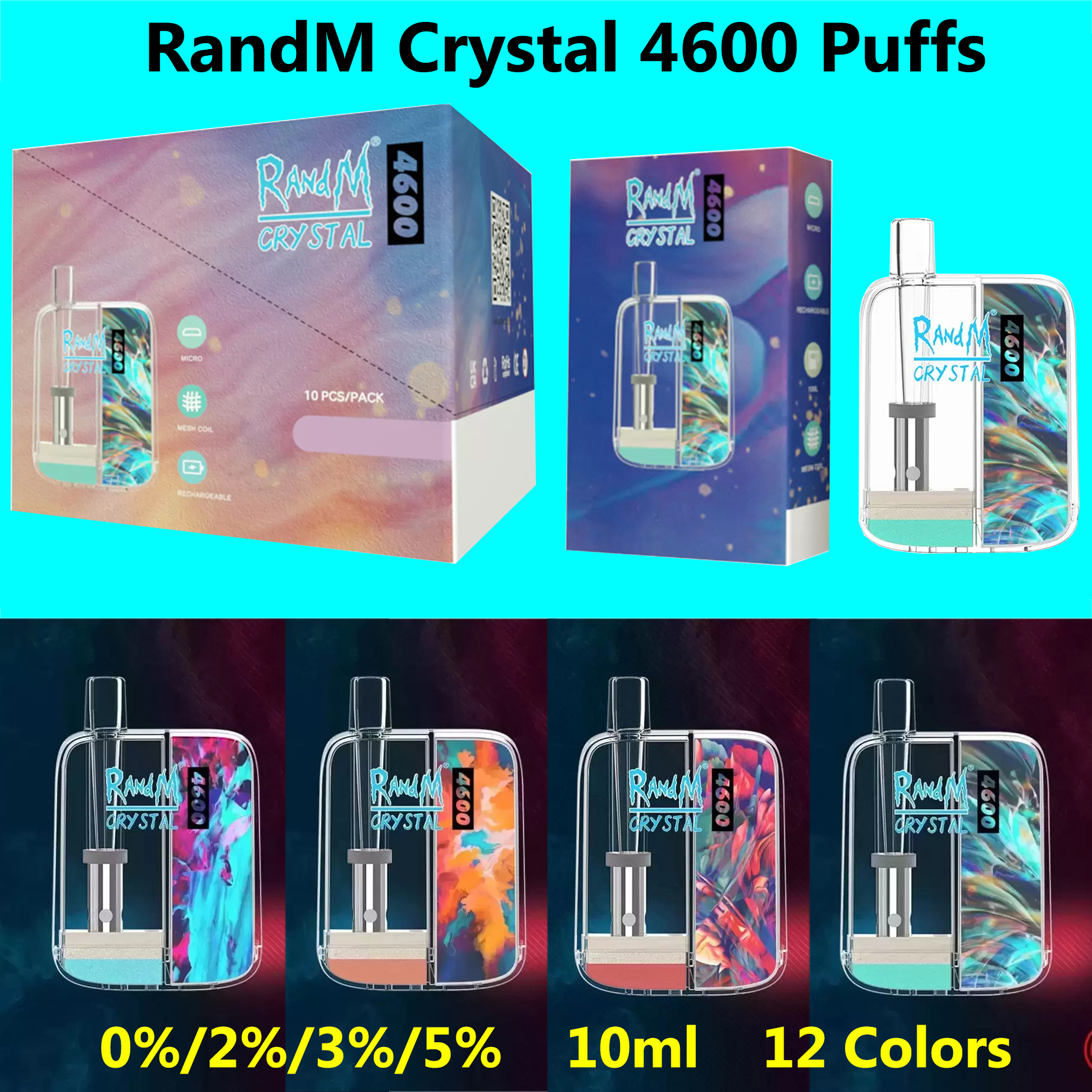 RandM Crystal 4600 Puffs Newest Disposable E Cigarettes Vape Box Device 10ml Pod With MESH COIL 0% 2% 3% 5% Optional 12 Colors 100% Original Electronic Cigs
RandM Crystal 4600 Puffs Newest Disposable E Cigarettes Vape Box Device 10ml Pod With MESH COIL 0% 2% 3% 5% Optional 12 Colors 100% Original Electronic Cigs
