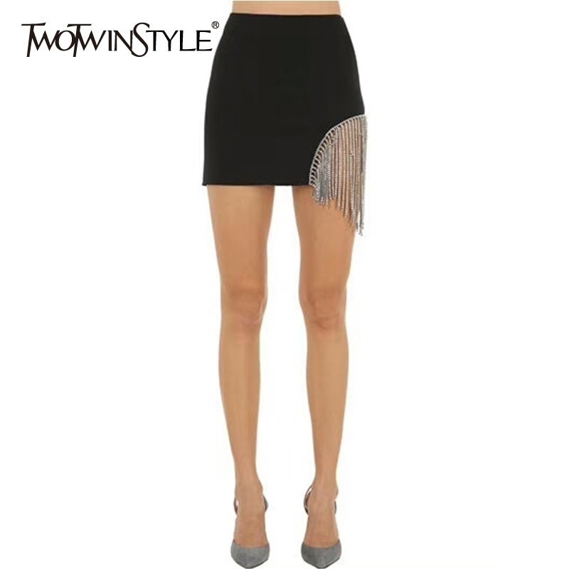 TWOTYLE Patchwork Diamond Tassel Skirt Women High Waist Black Sexy Mini Skirt Female Autumn Fashion Clothes Large Size Y200326
TWOTYLE Patchwork Diamond Tassel Skirt Women High Waist Black Sexy Mini Skirt Female Autumn Fashion Clothes Large Size Y200326