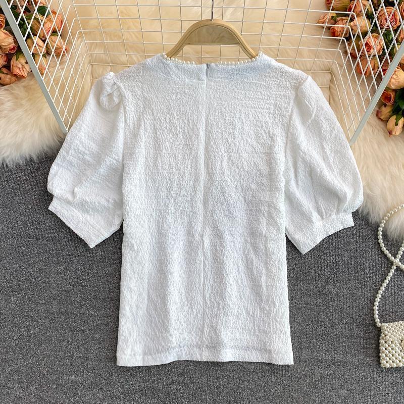 Women's Blouses & Shirts Hollow Out Puff Short Sleeve Pearl Beading Round Neck Shirt Clothing 2022 Summer Loose Thin Solid Color Blouse, Purple
Women's Blouses & Shirts Hollow Out Puff Short Sleeve Pearl Beading Round Neck Shirt Clothing 2022 Summer Loose Thin Solid Color Blouse, Purple