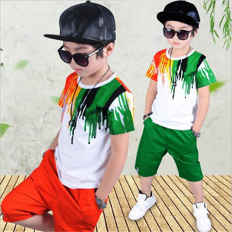 Summer Boys Clothing Set Casual Hip-hop Stripe Colorful T-Shirt + Pants 2Pcs Suit Kindergarten Performance Kids Clothes 220507