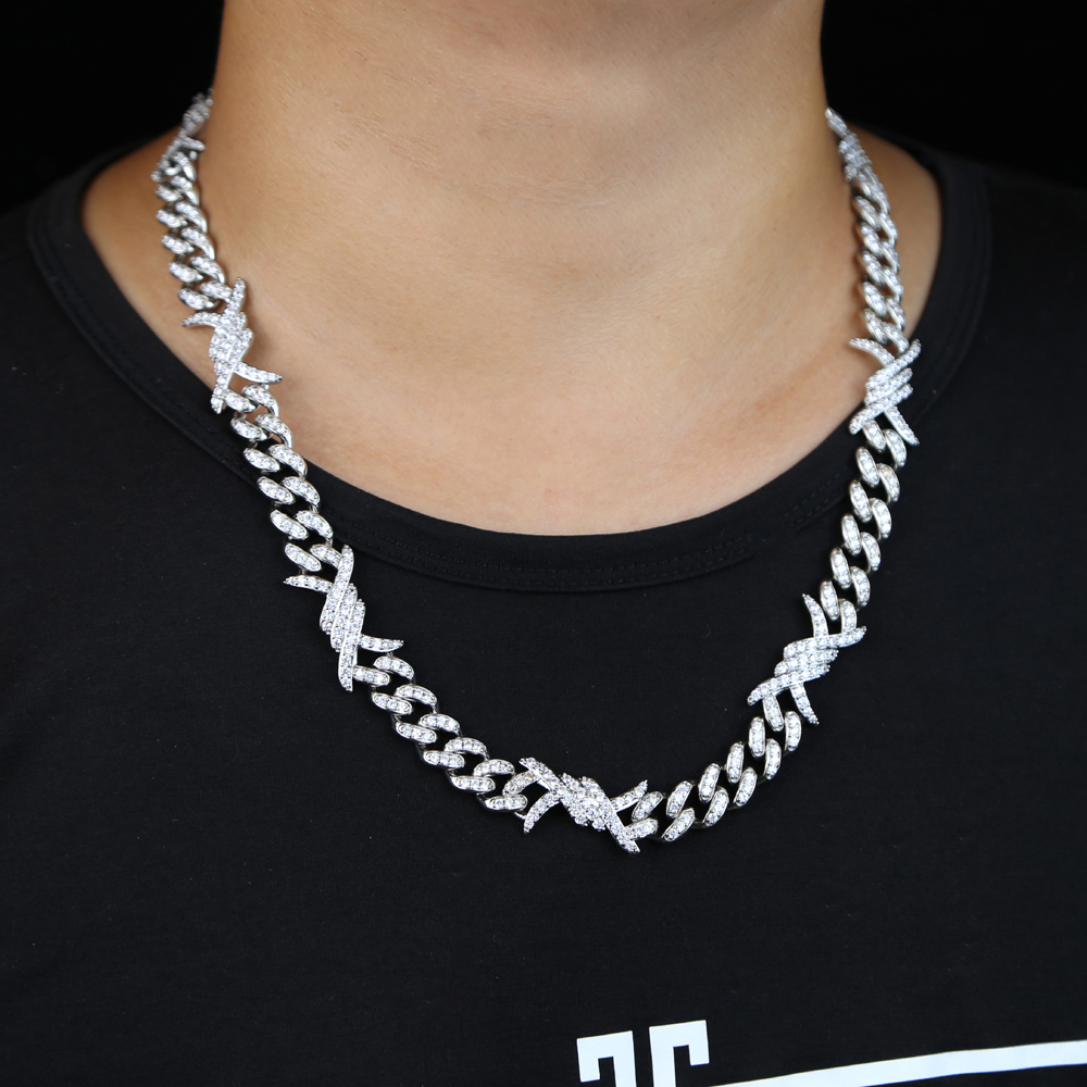 Barbed wire cuban link chain necklace for men micro pave 5A cz iced out bling hip hop men boy jewelry