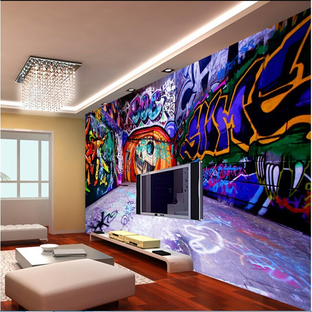 Custom 3 d stereoscopic wallpaper 3d space graffiti wall waterproof fabric used for KTV hotel bar papel DE parede