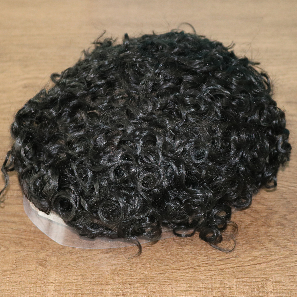 20MM Curly #1B Men's Wig Super Durable Mono Capillary Prosthesis Hair Unit Toupee Men Replacement System Human Hair Wigs For Male