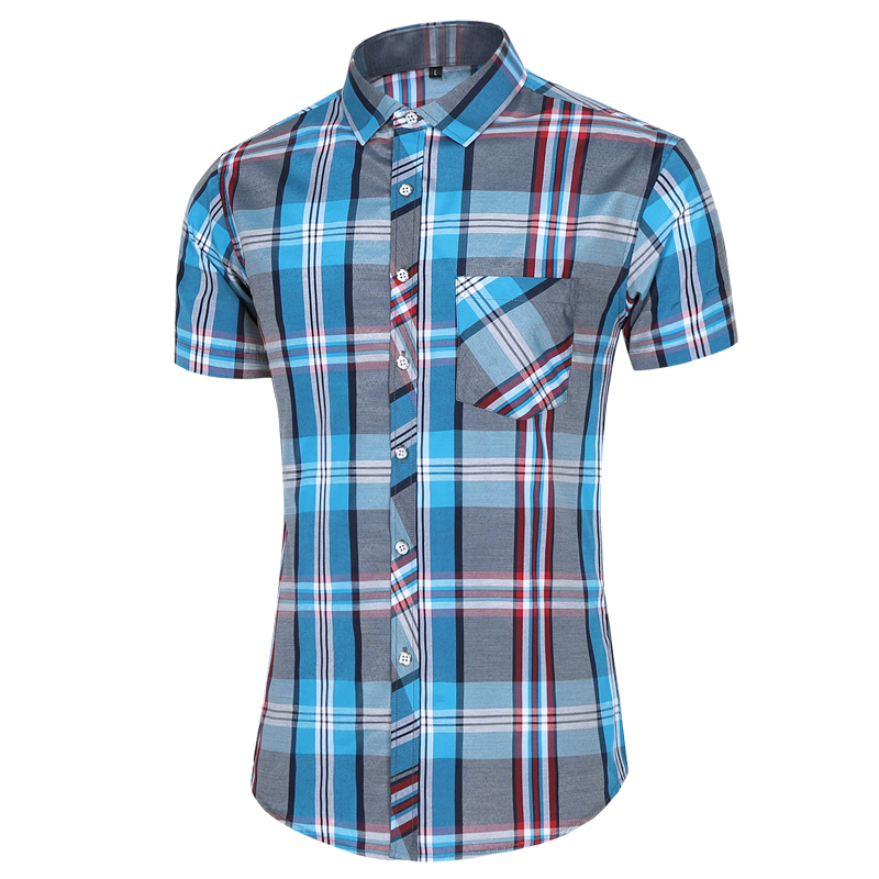 Fashion Plaid Shirt Men Summer Casual Short Sleeve Shirts Mens Plus Size Beach Hawaiian Tops Blouse Male 5XL 6XL 7XL 220322