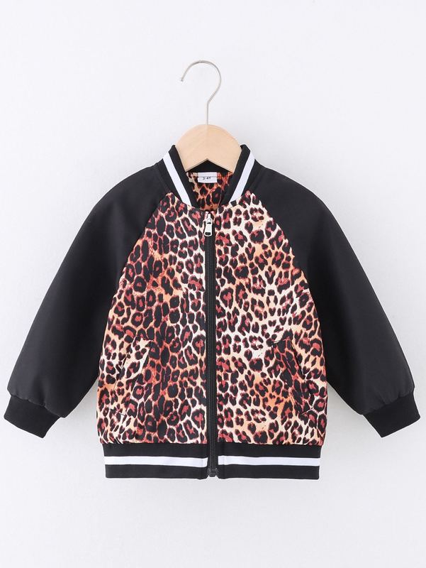 Toddler Boys Leopard Print Contrast Raglan Sleeve Bomber Jacket SHE