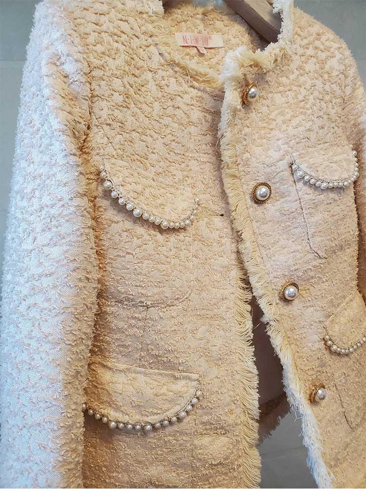 New Autumn fashion womens o-neck tassel fringe single breasted tweed woolen beading jacket coat plus size casacos SML