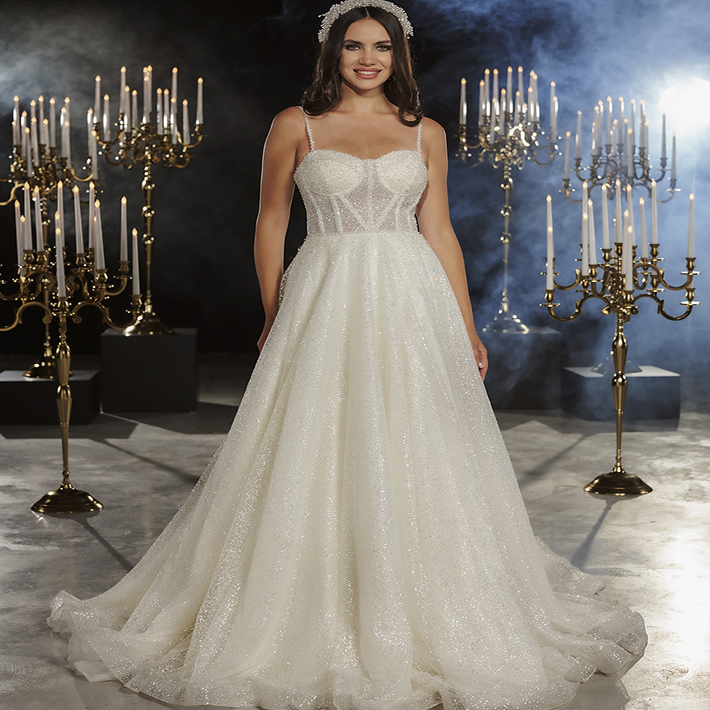 Glitter Sequin Wedding Dress Boho 2022 Sexy Spaghetti Straps A Line Backless Bohemian Wedding Dresses Bling Women Robe De Mariage Vestido Novia Garden