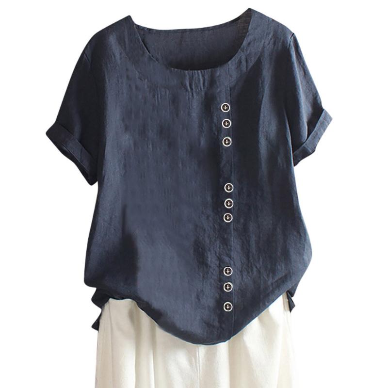 Womens Blouses Shirts Elegant Blouse Women Shirt V-Neck Short Sleeve Cotton Linen Casual Loose Tee Camisa Feminina Blusasw