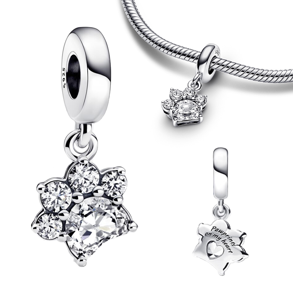 New Trendy 925 Sterling Silver Charm Gorgeous Shiny Paw Print Pendant Kitten Charm Fitted Bracelet DIY Jewelry Gift Making
