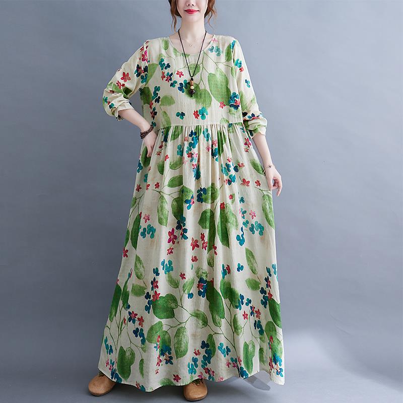 Arrival Tie Dye Print Floral Long Sleeve Autumn Dress Thin Soft Cotton Linen Loose Women Casual Spring, Green
Arrival Tie Dye Print Floral Long Sleeve Autumn Dress Thin Soft Cotton Linen Loose Women Casual Spring, Green